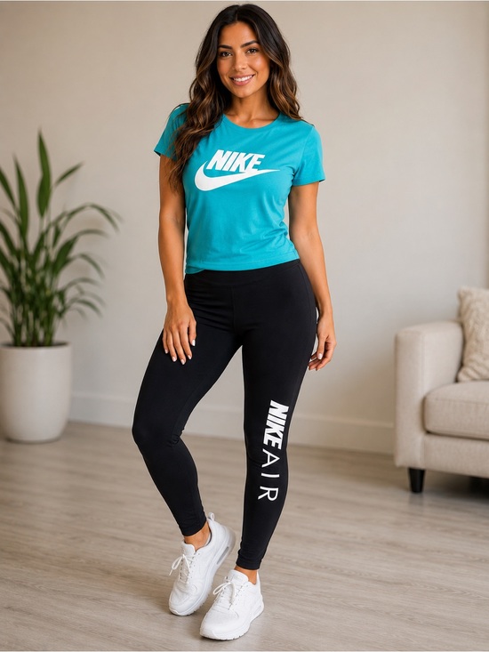 Nike Pants - Nike Teal Logo Crop Tee with Black Nike Air Leggings women’s med outfit